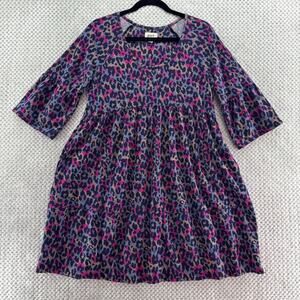 Pact Dress Womens S Purple Chetah Scoop Neck Elbow Flare Sleeve Knee Length